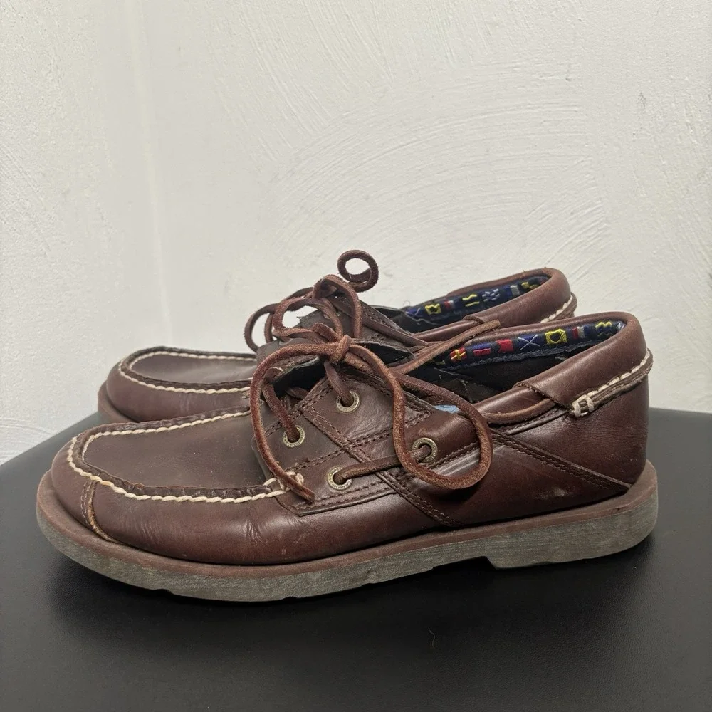 Timberland Mens Size 7.5 M Classic 2-Eye Brown Leather Deck‎ Shoes 42510 Frat